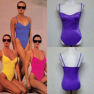 VINTAGE 70s Purple Underwire Maillot Swimsuit